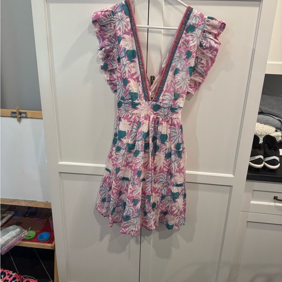 Saint Bernard Oliphant Cross Back Mini Dress in Pink and Teal - Picture 6 of 6